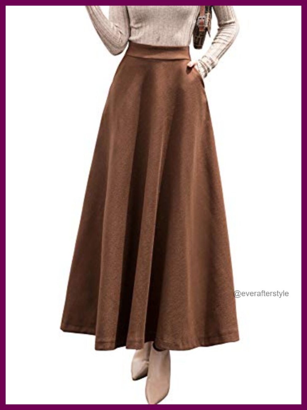 Wool Blend A-Line Maxi Pleated Skater Skirt